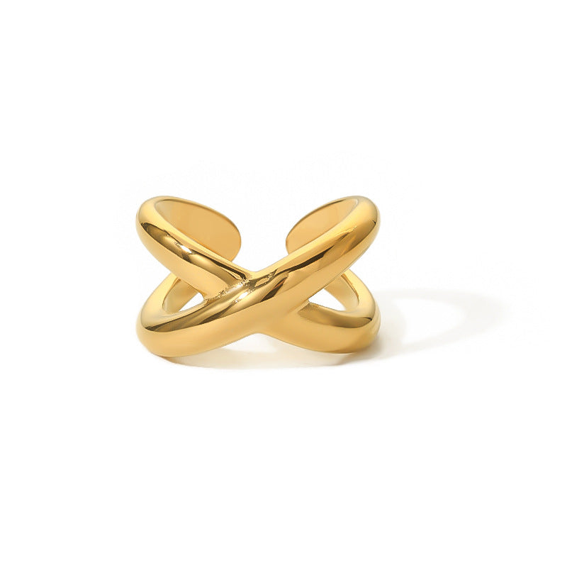 Anello a croce geometrica in acciaio inossidabile placcato oro 18 carati da donna, con fascia aperta regolabile alla moda