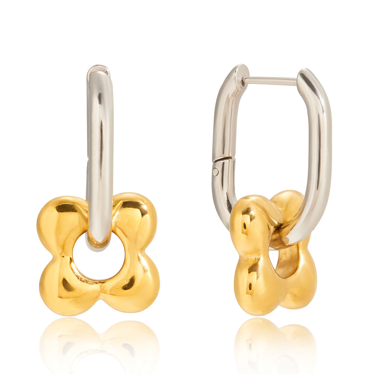 Orecchini a Cerchio da Donna in Acciaio Inossidabile con Motivo Floreale Geometrico e Placcatura in Oro PVD Sottovuoto