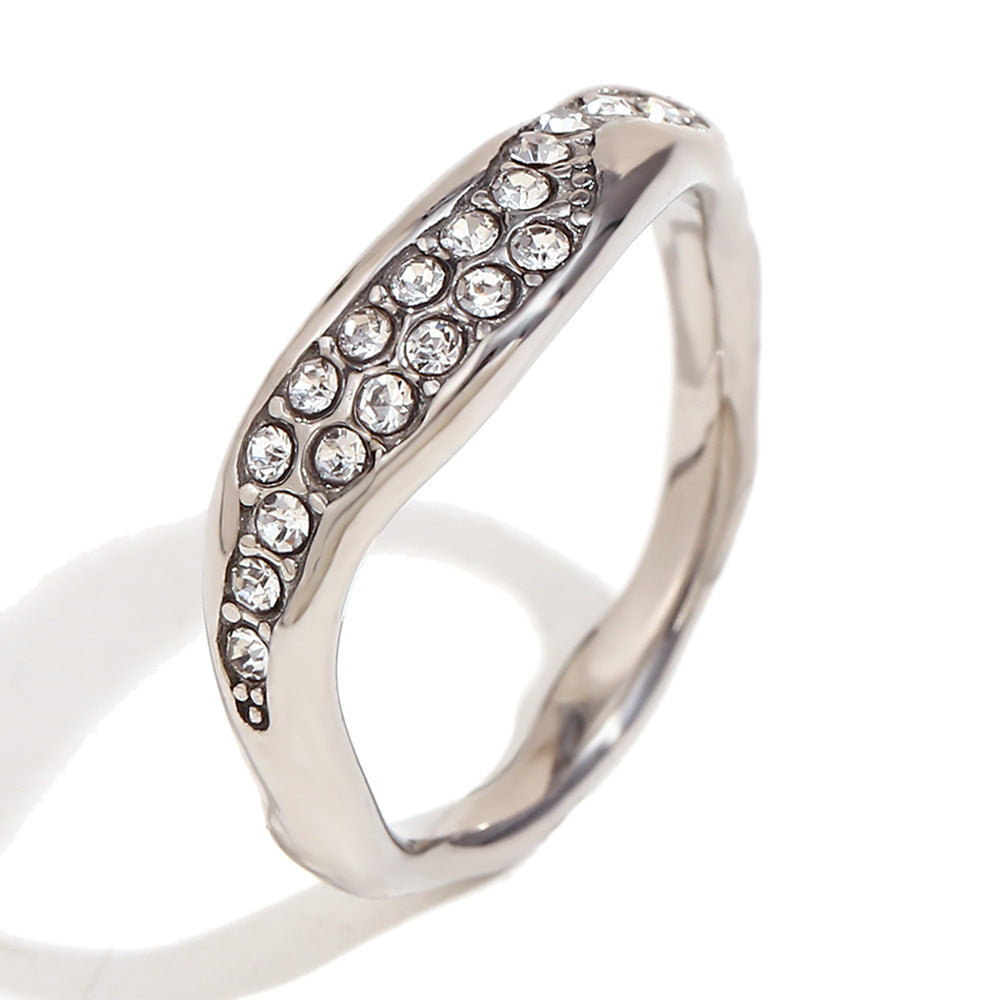 Minimalist Geometric Stainless Steel Ring with Micro-Pavé White Zirconia and 18K Gold Plating for Women
