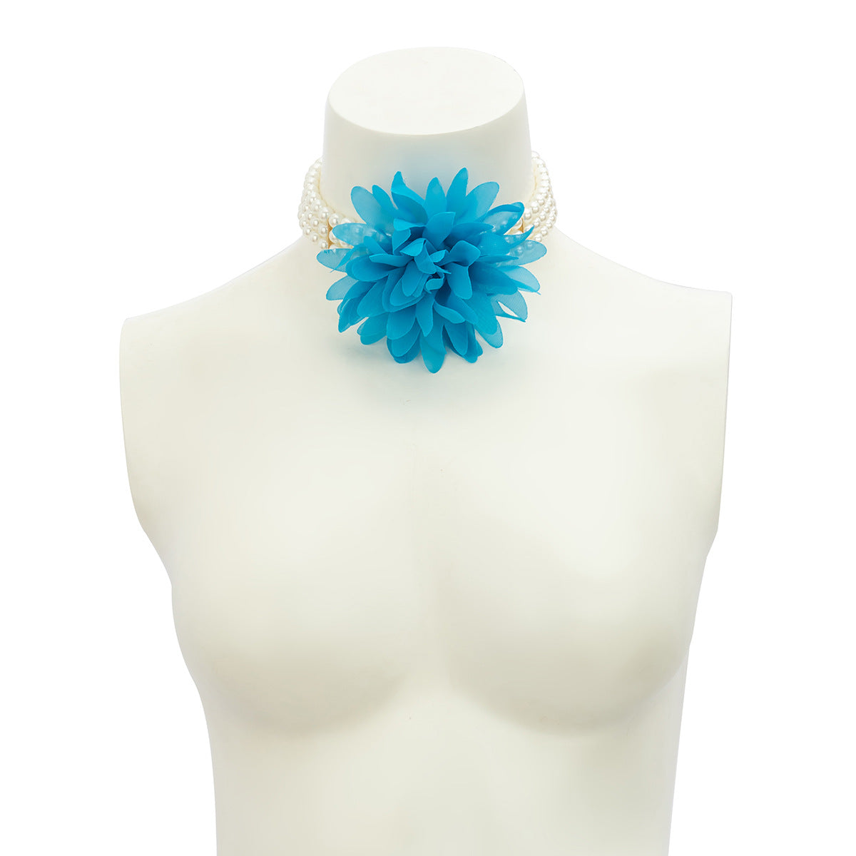Gargantilla Retro Floral con Flores de Gasa Hechas a Mano y Acentos de Cuentas para Mujer, Cadena Ajustable de Resina de Poliéster con Estilo de Cuentas Redondas