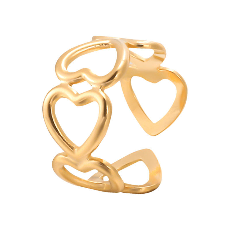 Sweet Minimalist Heart-Shaped Titanium Steel Adjustable Open Ring for Women with Plating Finish