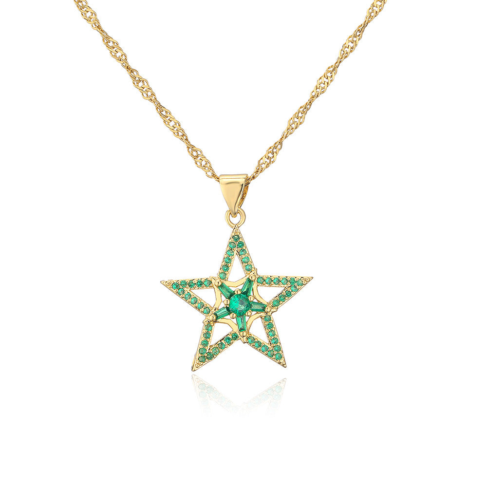 Minimalist Five-Pointed Star Pendant Necklace for Women with Copper Base Plated in 18K Gold and Zircon Inlay