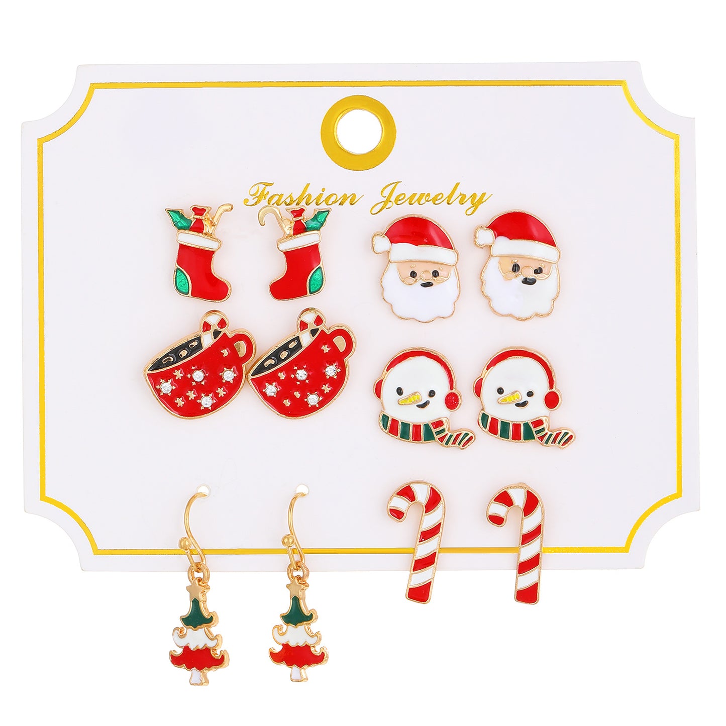 Christmas Elk and Santa Snowflake Earrings Set for Women Alloy Geometric Studs with Rhinestone Inlay Festive Holiday Jewelry