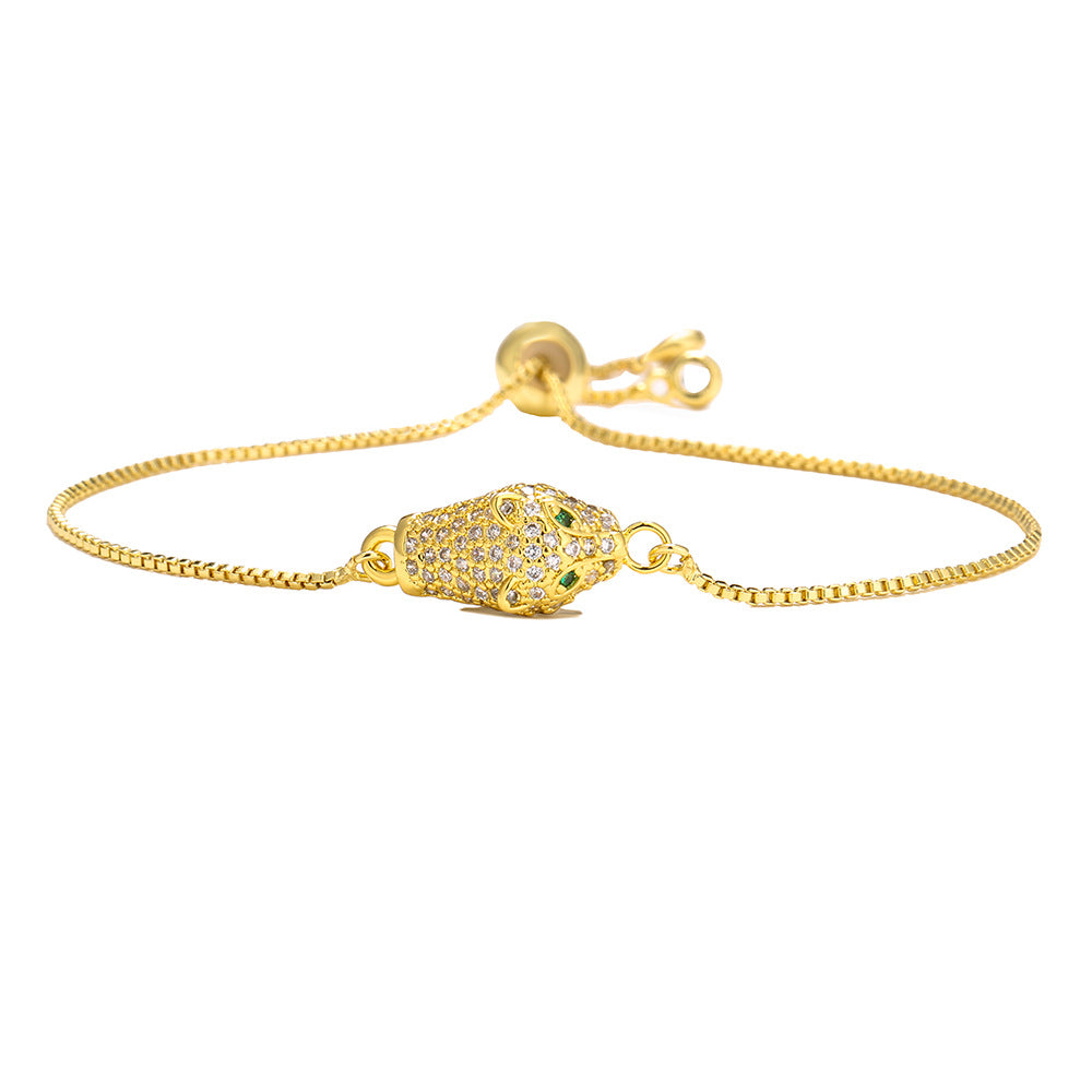 Minimalist Geometric Leopard Head Hand Chain for Women in Brass with Real Gold Plating and Zircon Inlay
