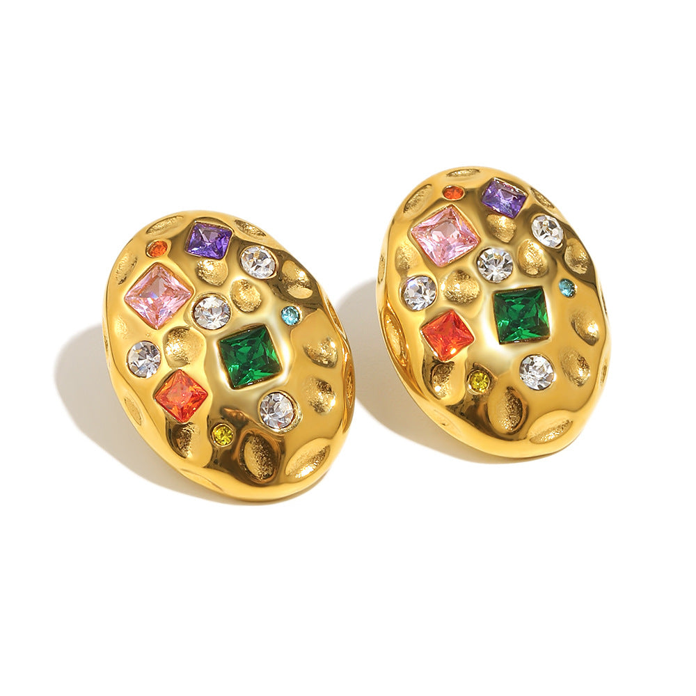 Pendientes minimalistas de acero inoxidable con diseño geométrico, chapados en oro de 18 quilates y con incrustaciones de pedrería para mujer