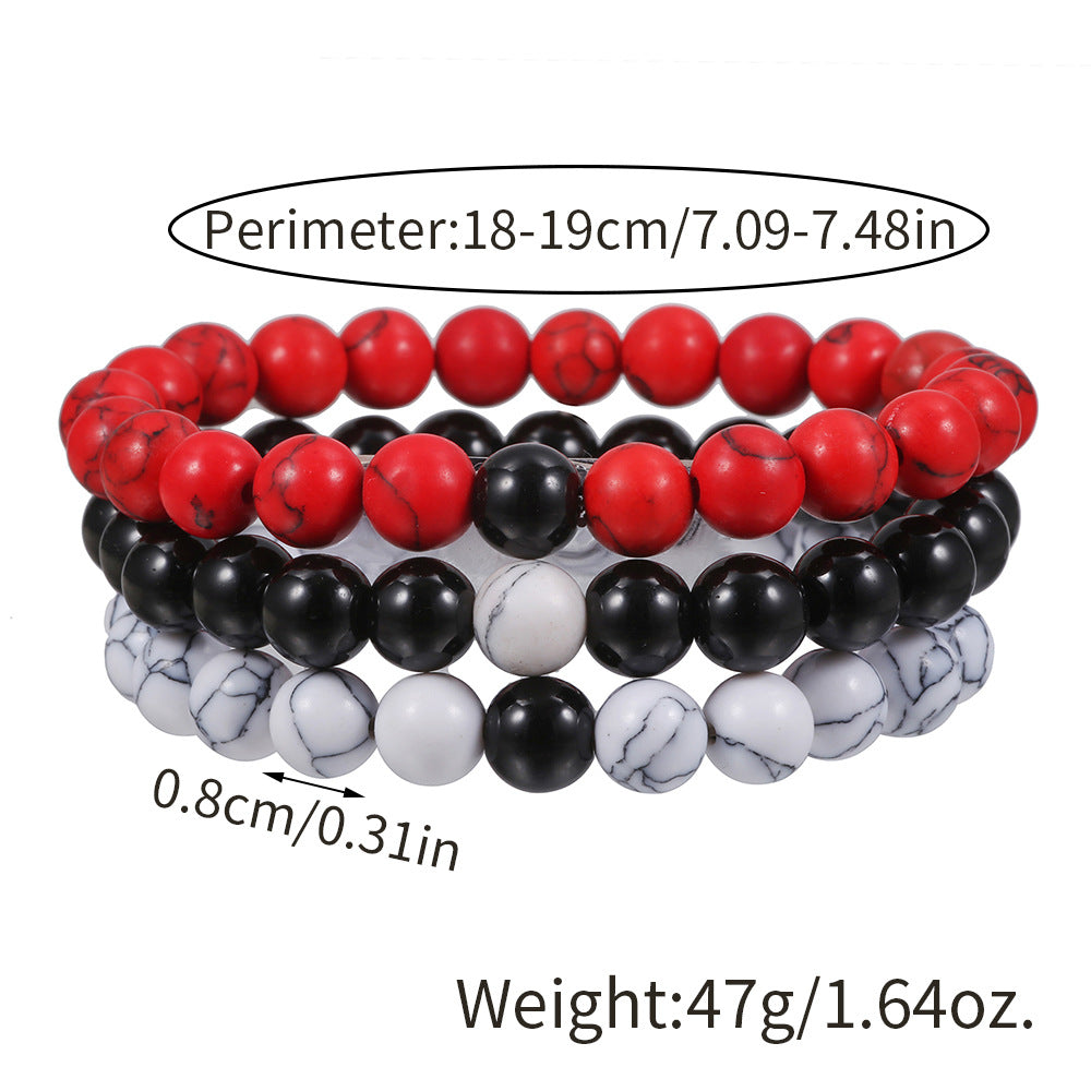 Fashion Unisex 8mm Round Onyx Turquoise Red Pine Stone Beaded Bracelet Handmade Geometric Jewelry