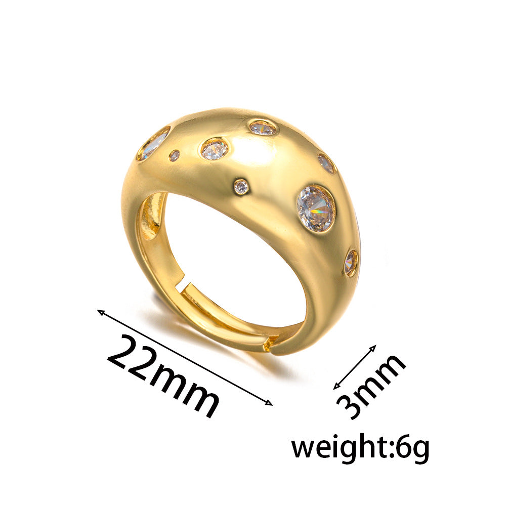 Minimalist Geometric Copper Ring with Zircon Inlay for Women and Men, Gold-Plated 18K Luxury Fashion Accessory