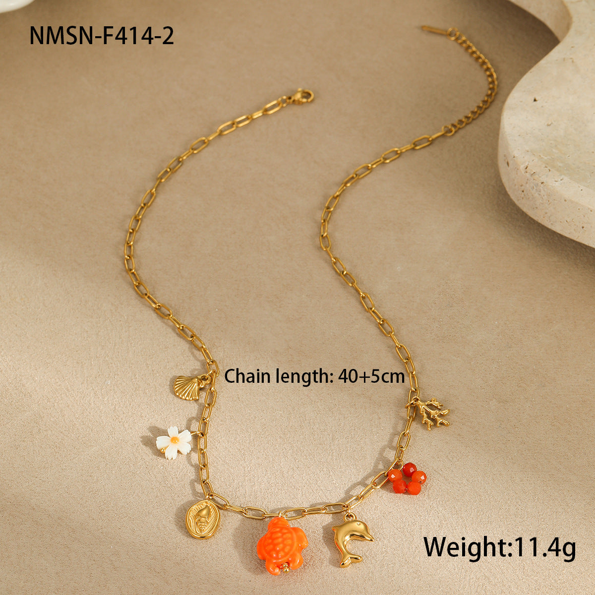 Fashionable Ocean-Themed Necklace with Starfish and Seashell Pendant, Geometric Design, Stainless Steel, Electroplated Finish, for Women