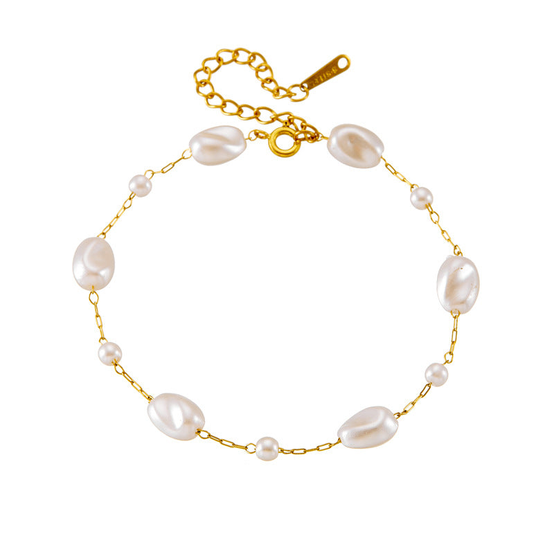 Vintage Office Chic Plated Stainless Steel Irregular Pearl Bracelet