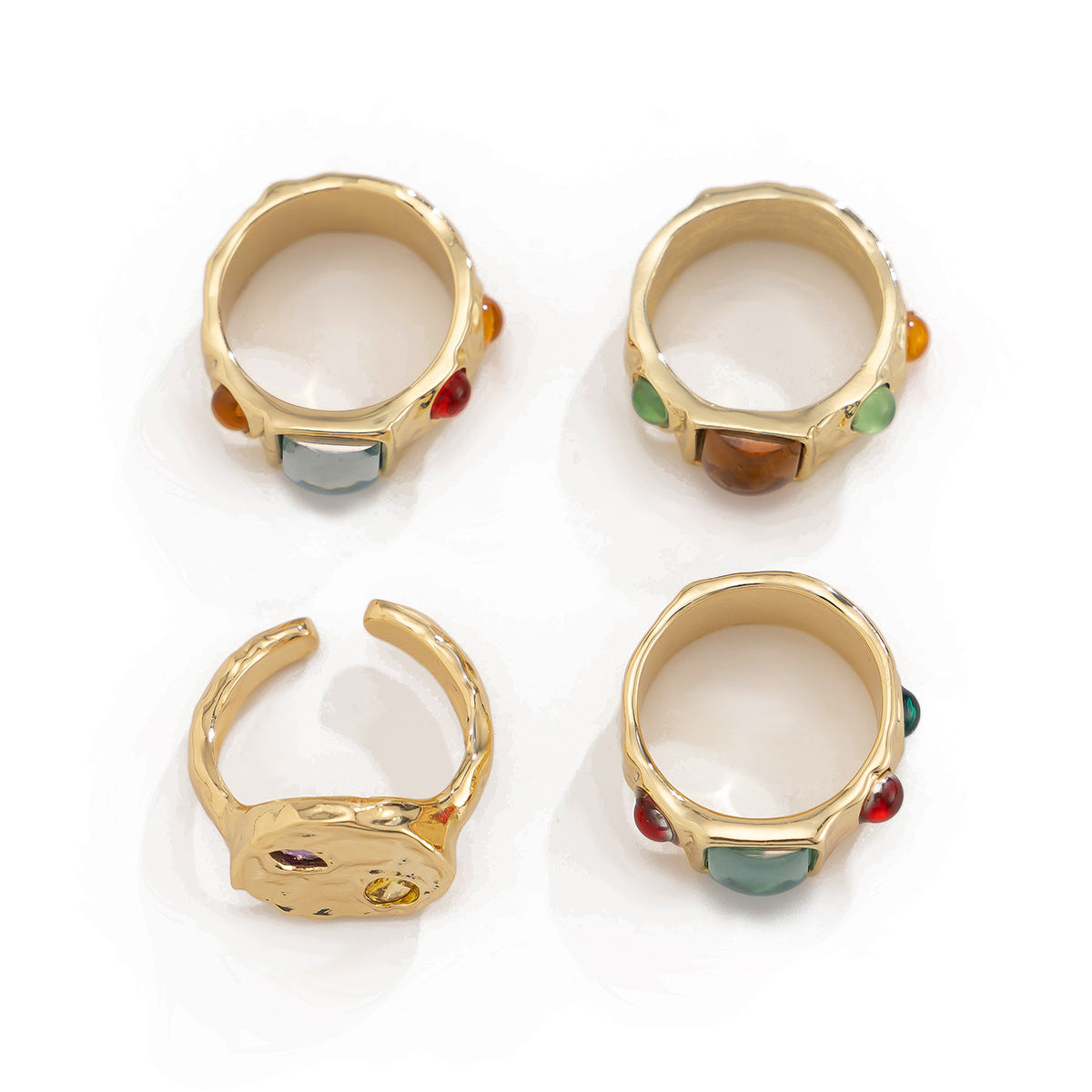 Elegant Geometric Alloy Ring with Colorful Gemstone Inlay Plated Finish for Women