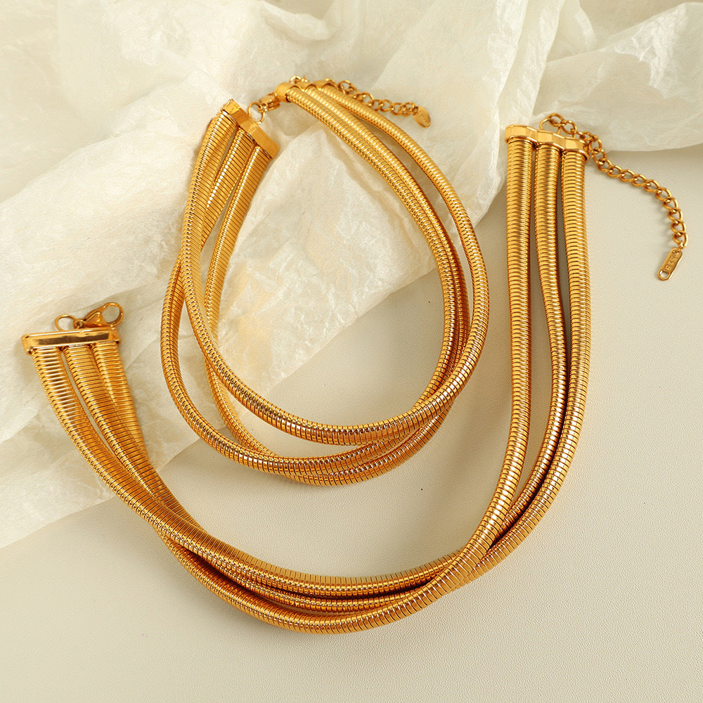 Minimalist Geometric Alloy Stainless Steel Snake Chain Choker Necklace for Women