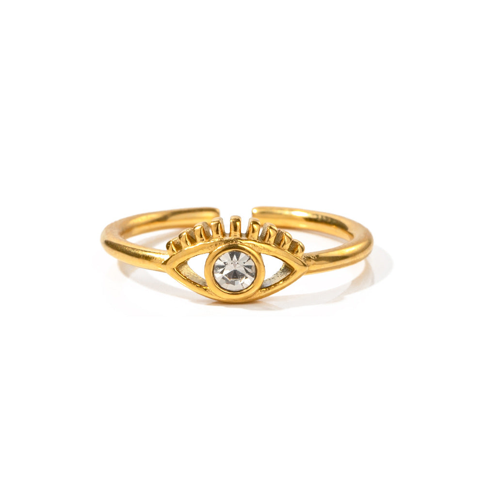 Anello geometrico da donna in acciaio inossidabile placcato oro 18 carati con intarsi in zircone, stile INS