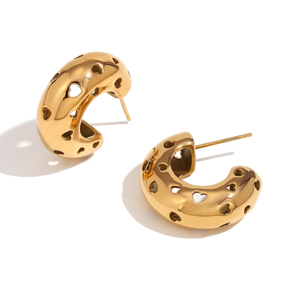 Orecchini da donna minimalisti geometrici a cuore cavo in acciaio inossidabile placcati oro 18 carati