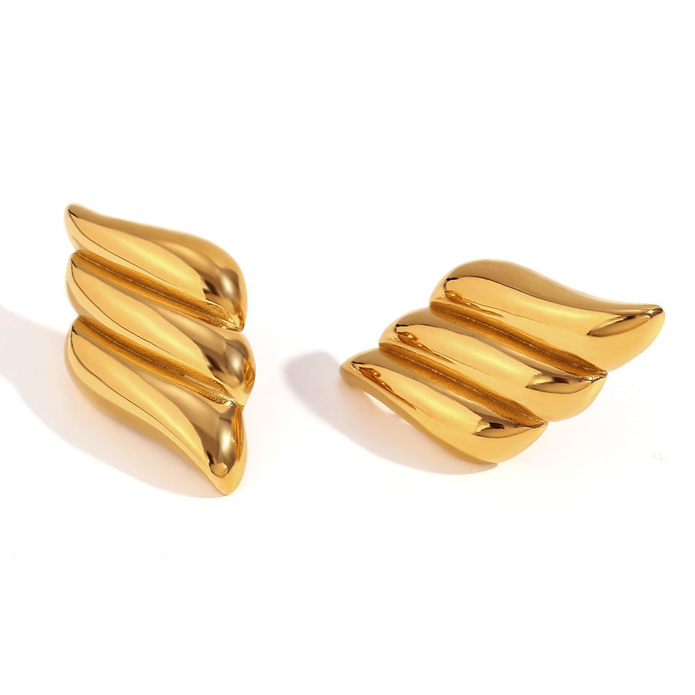 Pendientes de alas de tres niveles geométricos para mujer en acero inoxidable con baño de oro de 18 quilates