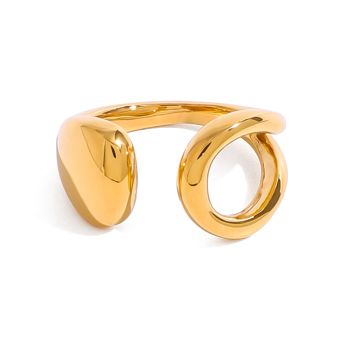 Geometric Stainless Steel Ring with 18K Gold Plating, Open-End Asymmetrical Design, Minimalist Unisex Fashion Jewelry