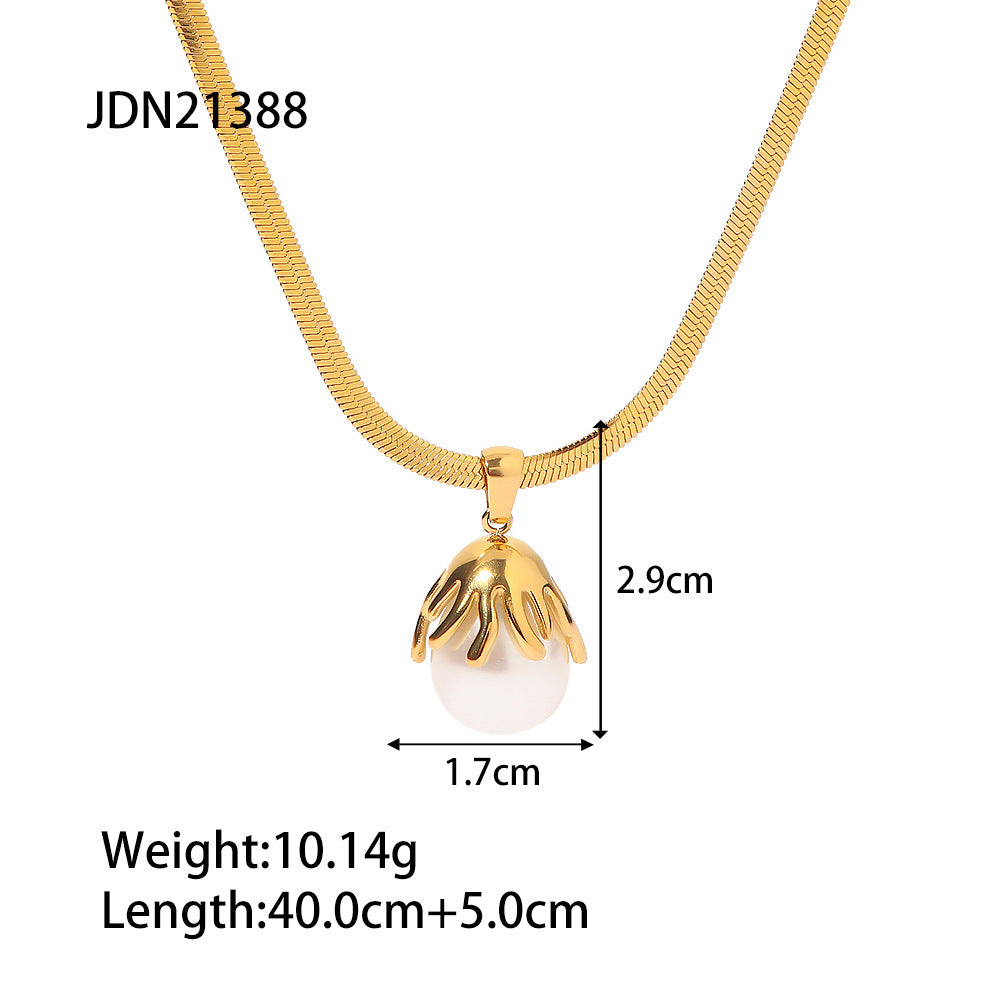 Baroque-Style Freshwater Pearl Pendant Necklace for Women with Geometric Design Stainless Steel Chain and Electroplated Finish
