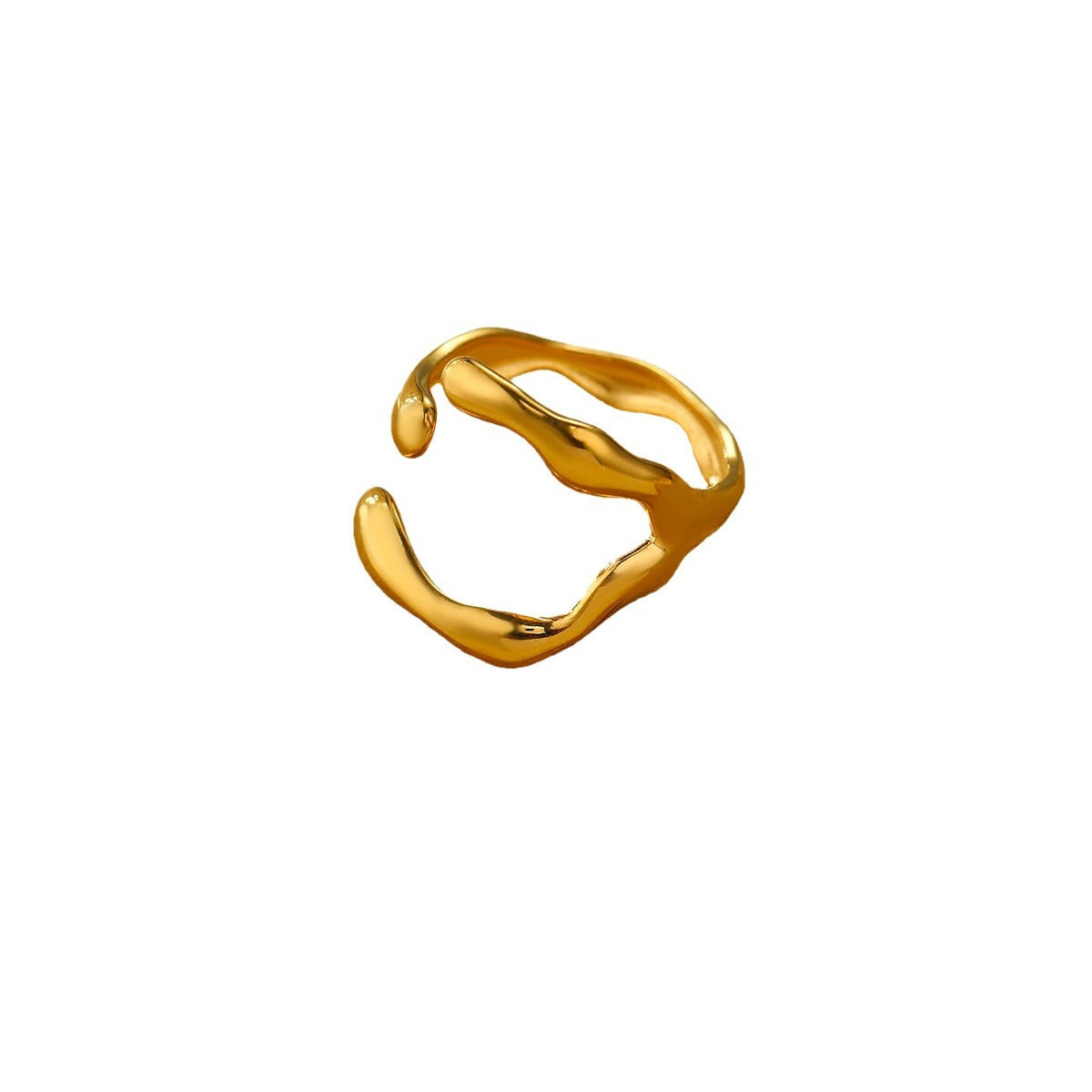 Anillo abierto de acero de titanio geométrico irregular con acabado chapado para accesorio de moda femenina