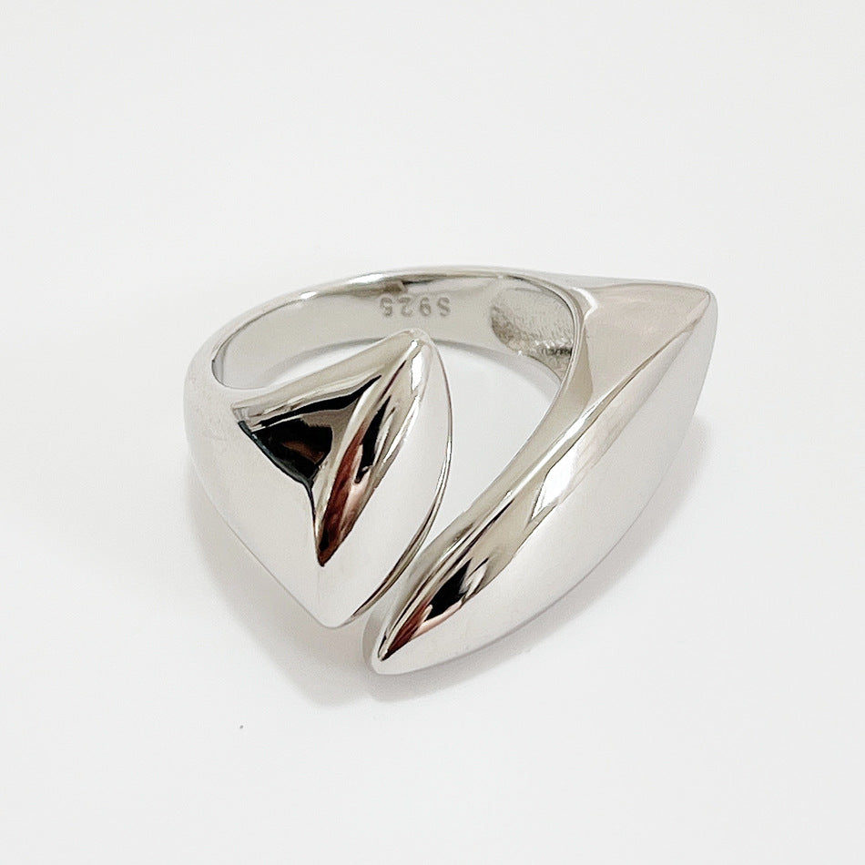 S925 Sterling Silver Geometric Open Ring for Women Minimalist Office Chic Band with Circular Triangular and Oval Shapes