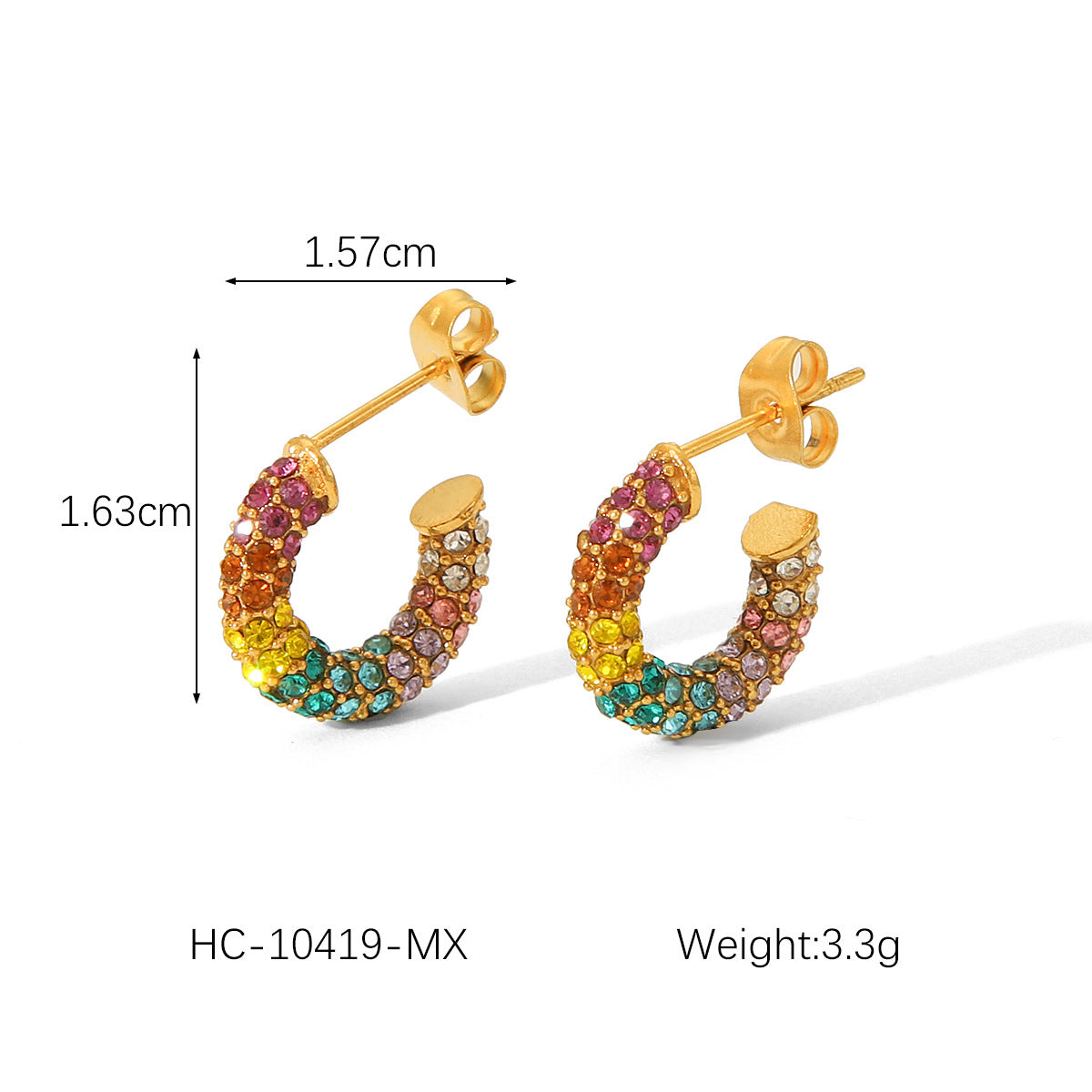 Ins Style Hammered Texture Titanium Steel Earrings with 18K Gold Plating Geometric Heart and Butterfly Shapes Rhinestone Inlay for Women