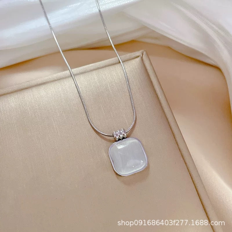 Minimalist Geometric Cat's Eye Stone Necklace in Titanium Steel with Plated Finish for Women