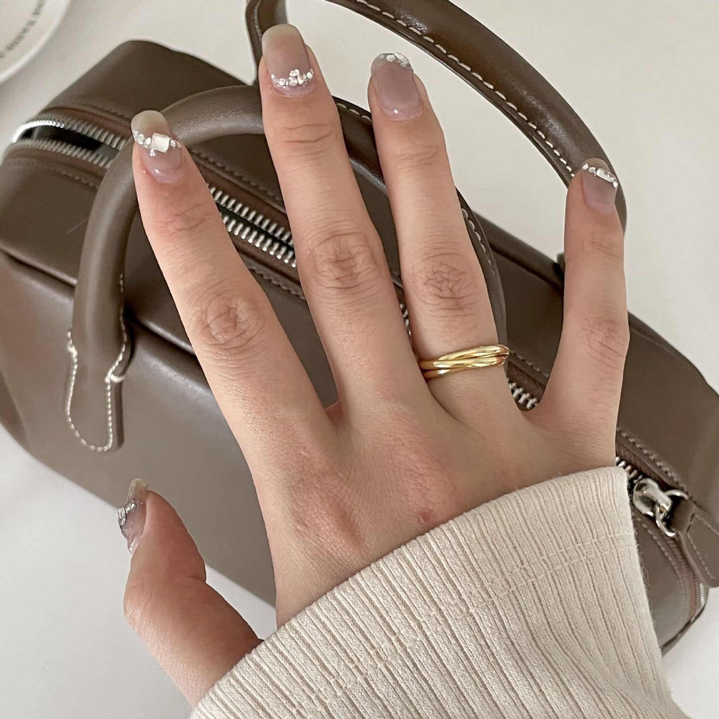 Anello geometrico minimalista da donna in argento sterling, design di tendenza, argento 925, stile unisex