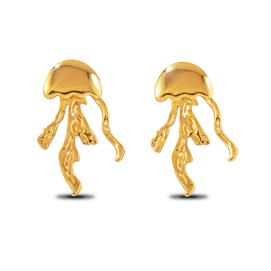 Ocean Style Stainless Steel Animal Shape Earrings with Jellyfish Fish Tail and Coral Designs for Women