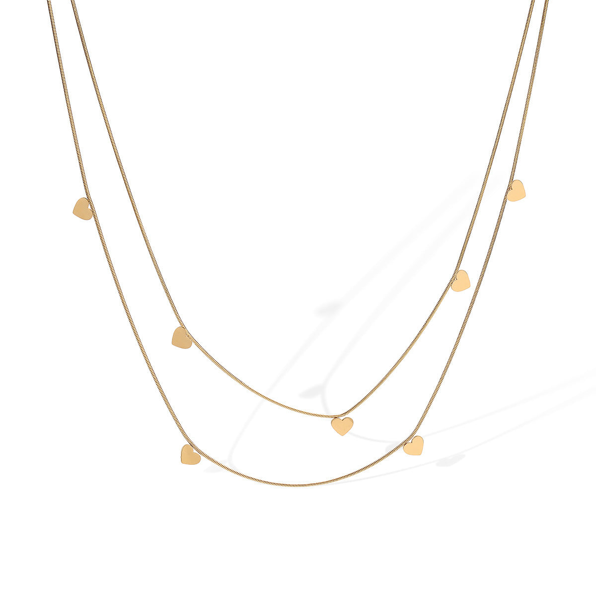 Minimalist Geometric Stainless Steel Necklace for Women with 18K Gold Plating, Double-Layer Stackable Pendant