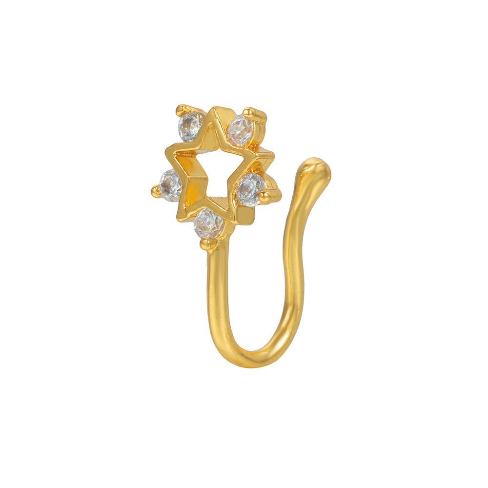 Minimalist Star Geometric Brass Cubic Zirconia Fake Nose Ring for Women