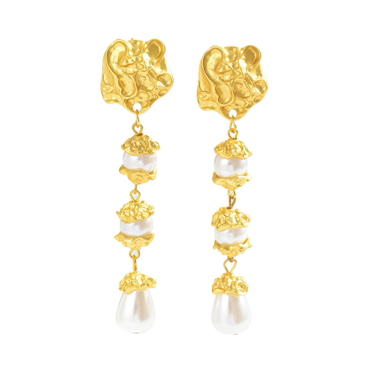 Pendientes de Cobre Geométricos de Estilo Real Vintage con Incrustaciones de Perlas para Mujer