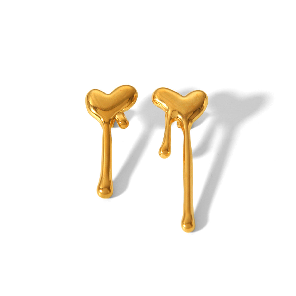 Minimalist 18K Gold Plated Stainless Steel Melted Heart Stud Earrings for Women