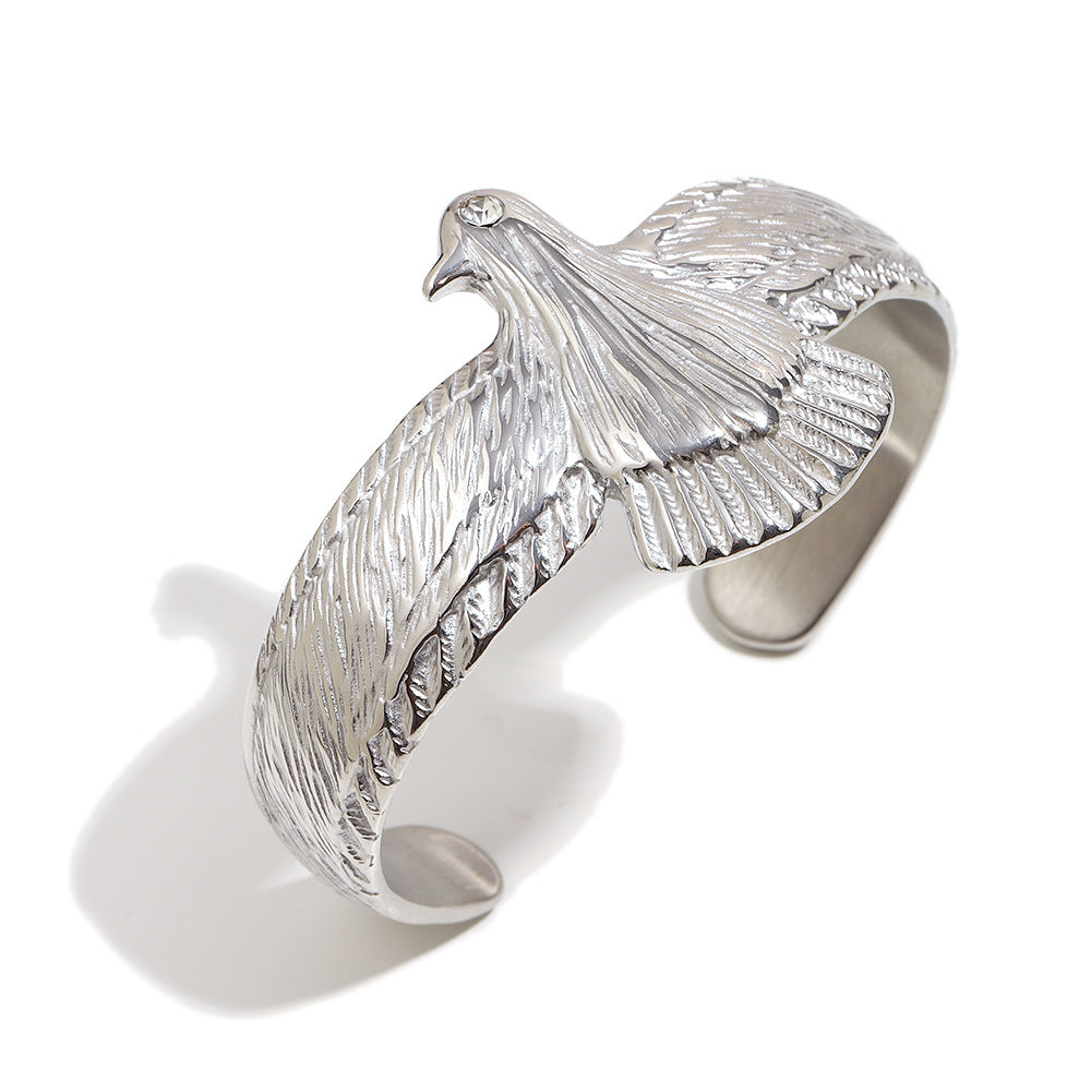Minimalist Eagle-Shaped Stainless Steel Plated 18K Gold Bracelet for Women