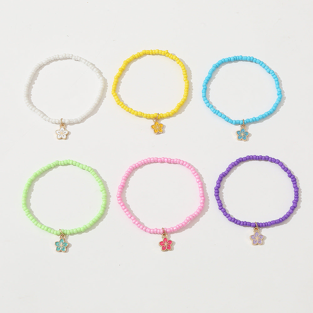 Pulsera bohemia de cuentas para niños con colgante floral en cuentas de cristal, conjunto de joyas creativas coloridas para el día a día