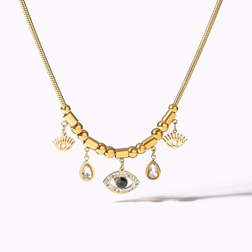 Collar con colgante geométrico minimalista turquesa para mujer con cadena de acero de titanio chapado en oro