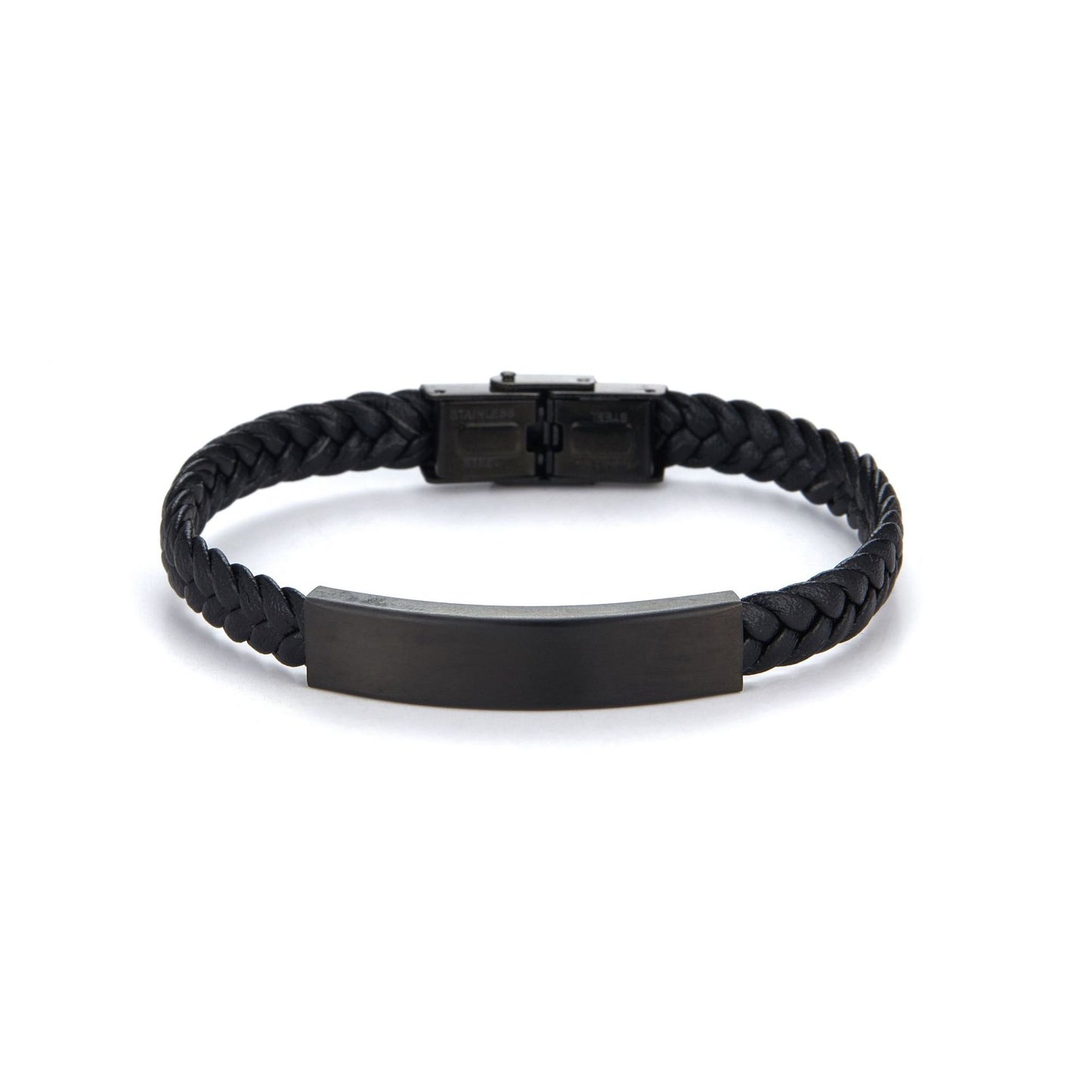Elegante braccialetto in pelle intrecciata in acciaio inossidabile geometrico alla moda per uomo e donna con finitura placcata e incisione personalizzata, idea regalo