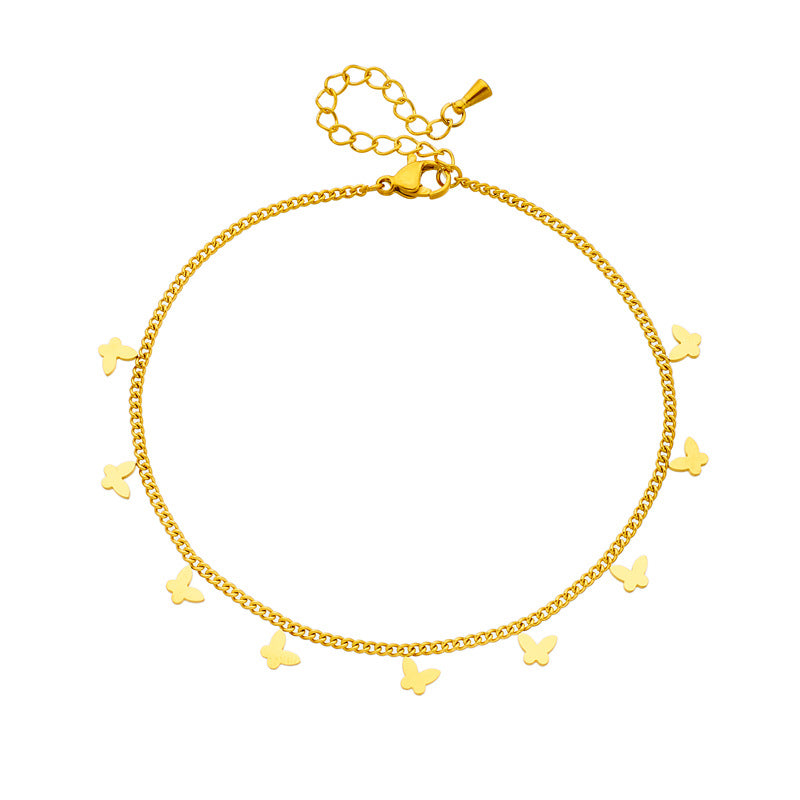 Cavigliera minimalista in acciaio inossidabile a forma di farfalla, con design ispirato agli insetti, per donna