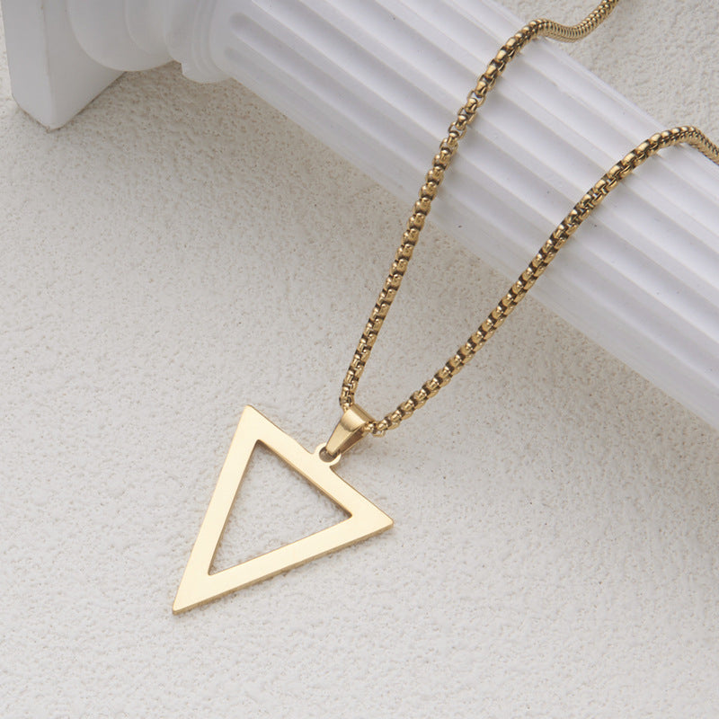 Minimalist Geometric Triangle Pendant Necklace for Men and Boys in Polished Stainless Steel with Ball Chain