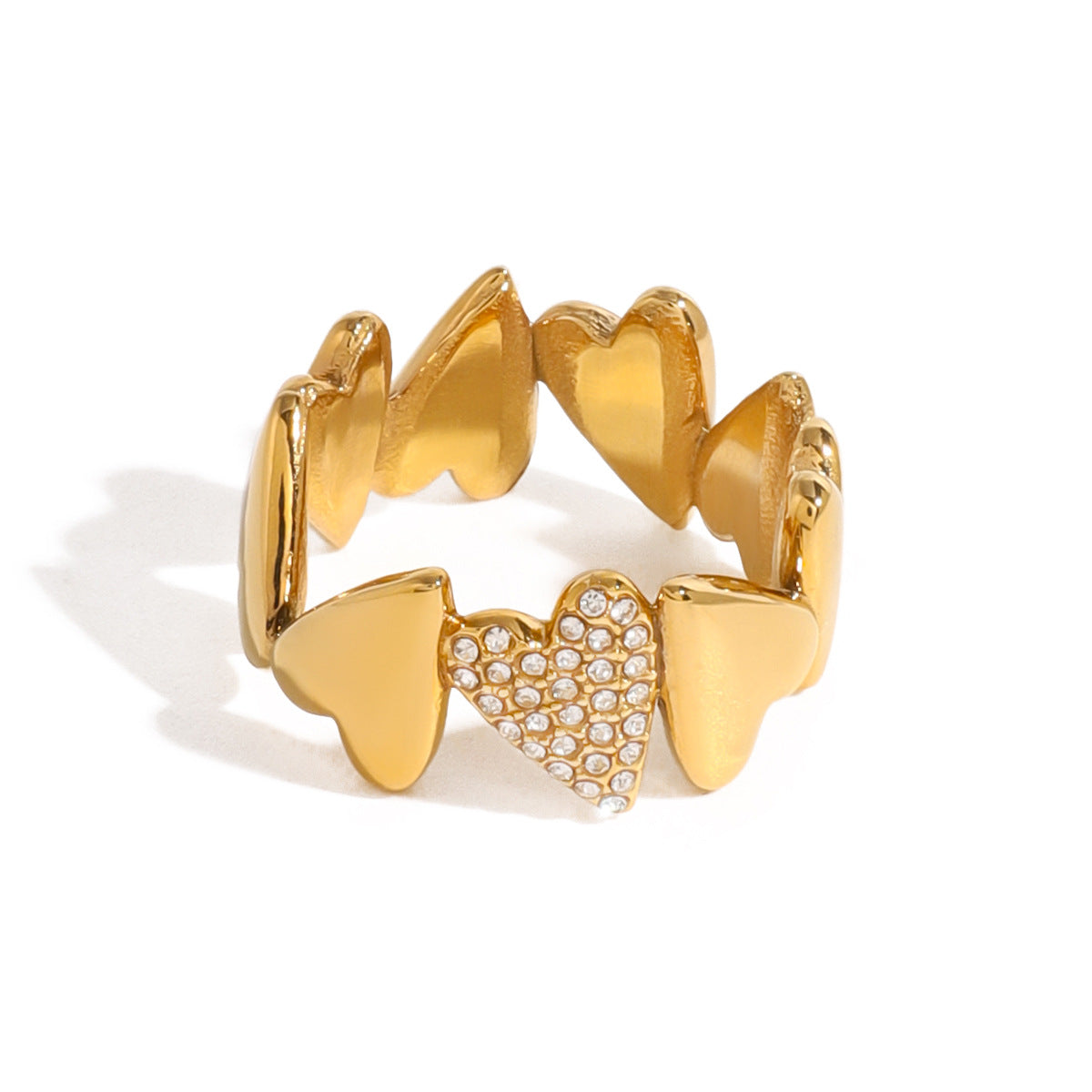 Dulce anillo de acero inoxidable en forma de corazón con baño de oro de 18 quilates e incrustaciones de circonitas, joyería fina de lujo minimalista para mujer