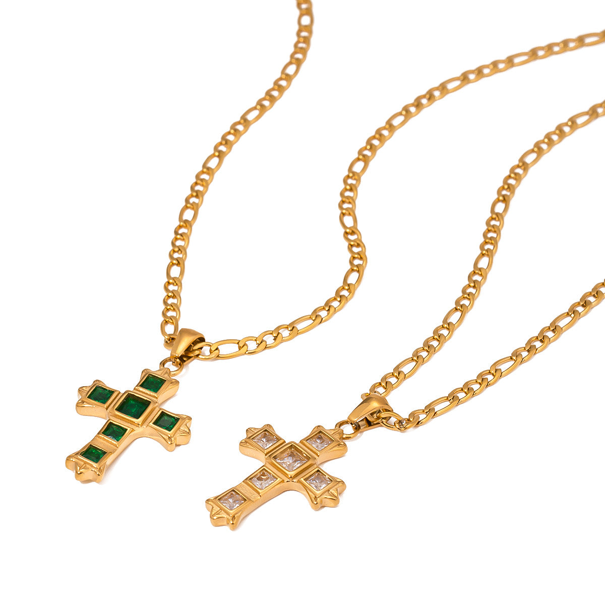 Elegant Cross Geometric Stainless Steel Necklace with Cubic Zirconia Titanium Steel Pendant for Women