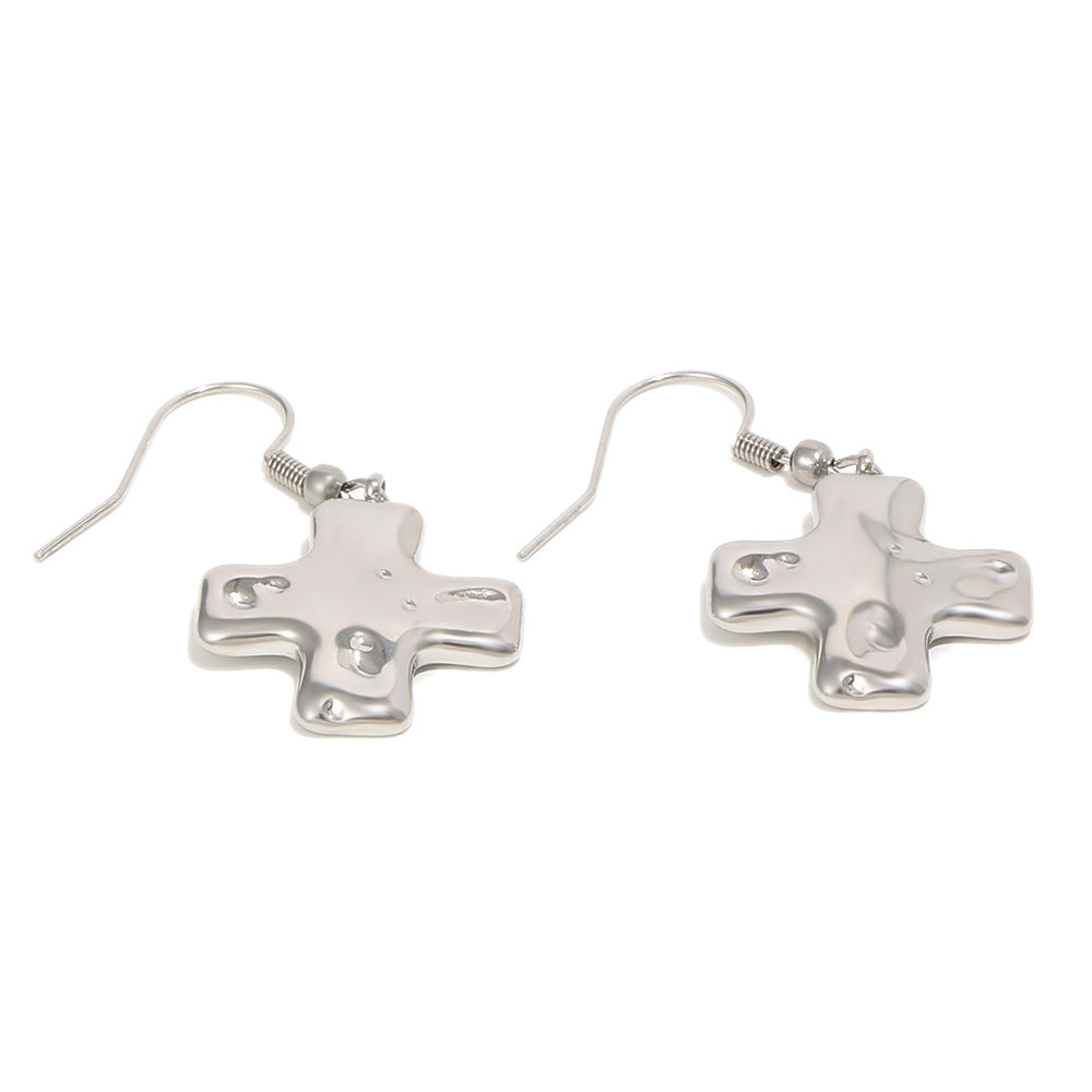 Fashion 18K Gold Plated Stainless Steel Geometric Cross Earrings