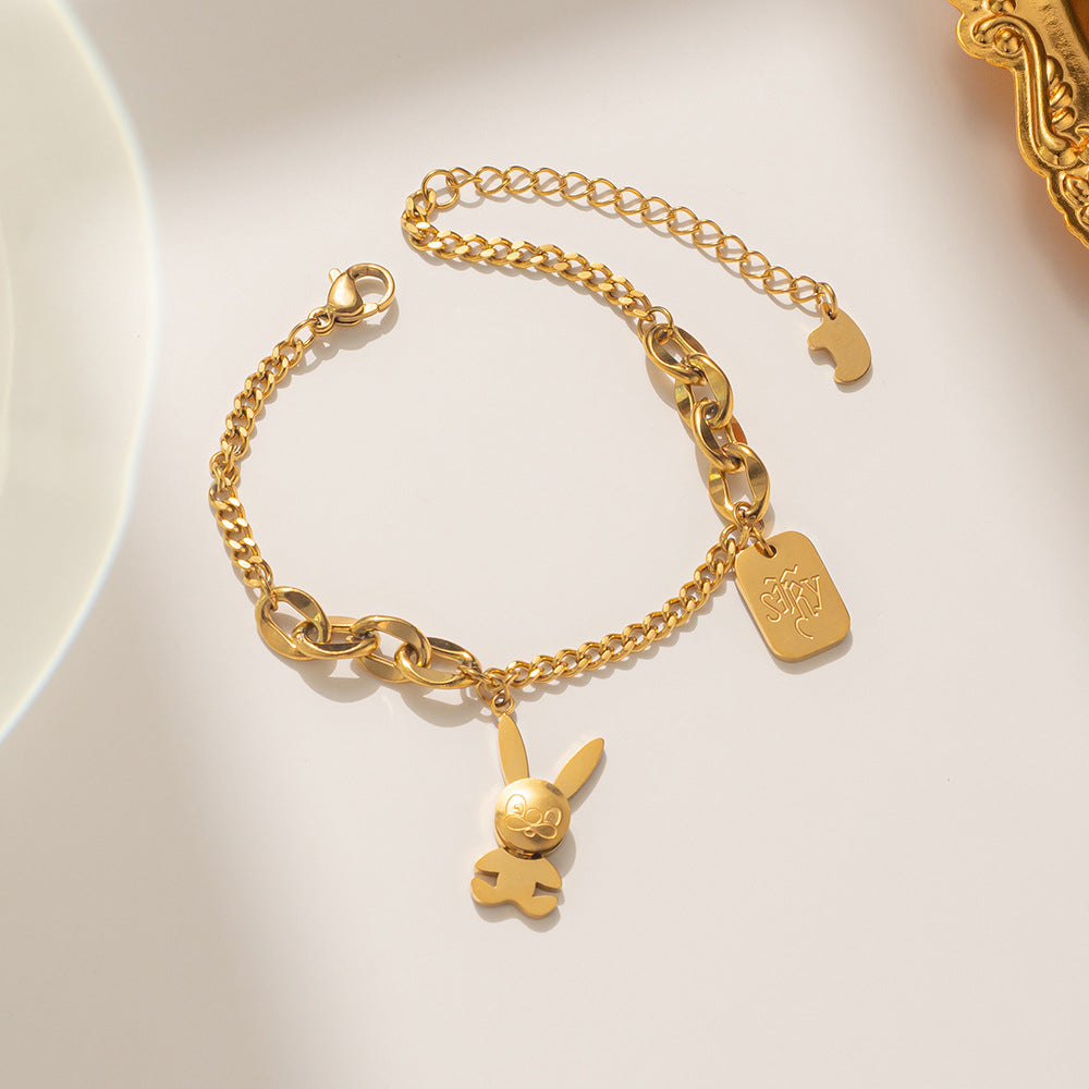 Rose Gold Plated Titanium Steel Rabbit Shape Bracelet for Women with Geometric Design and Fashionable Styling