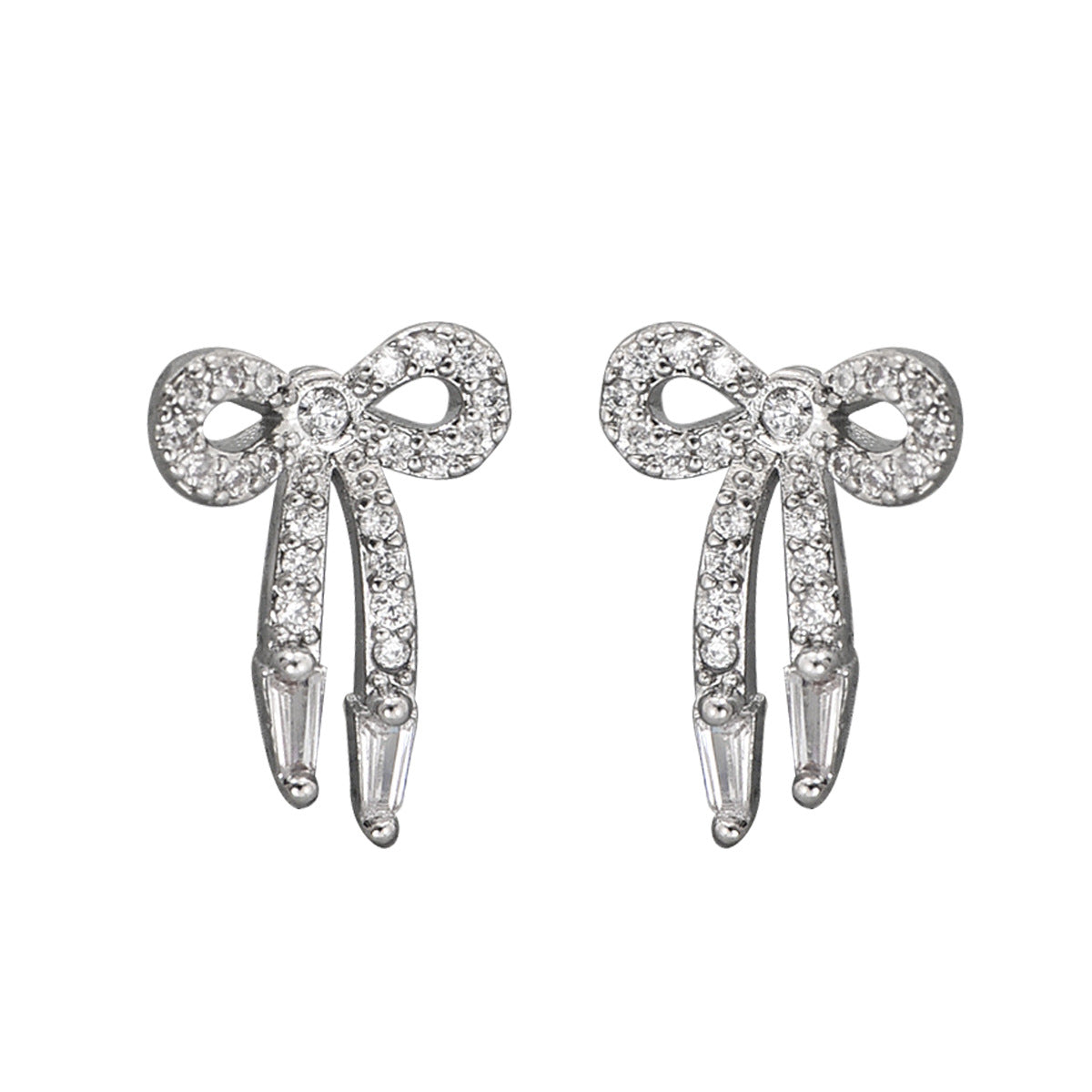 Orecchini minimalisti a forma di fiocco in rame con intarsio di strass per donna, perni in acciaio inossidabile