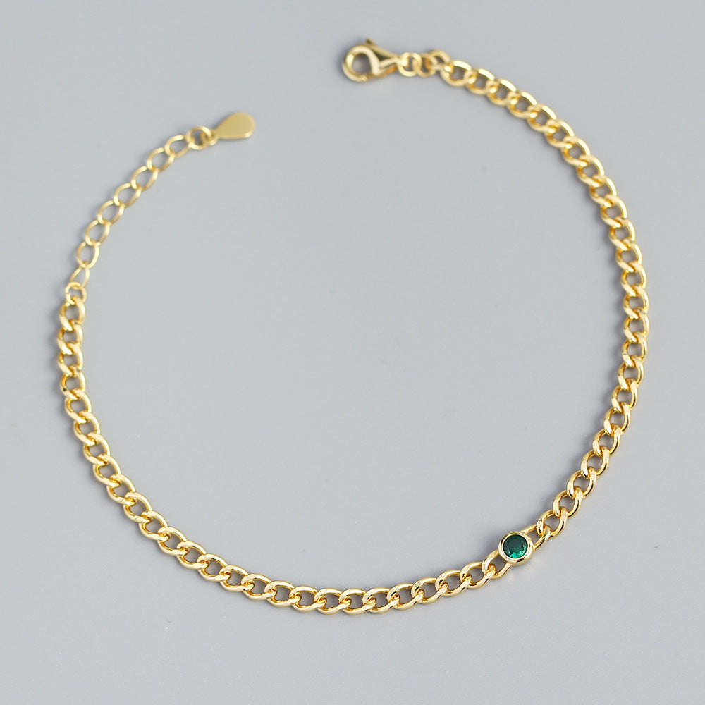 Luxury French-Inspired Geometric S925 Sterling Silver Handcrafted Tank Chain Bracelet with Rhinestone Inlay