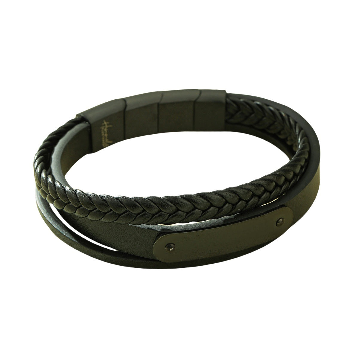Fashionable Woven Stainless Steel and Leather Bracelet for Women with Plated Finish, Office Chic Style