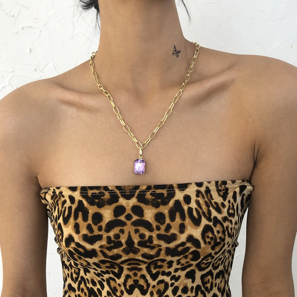 Sweet and Edgy Geometric Pendant Necklace in Alloy with Rhinestone Inlay and Electroplated Finish on Bamboo Chain