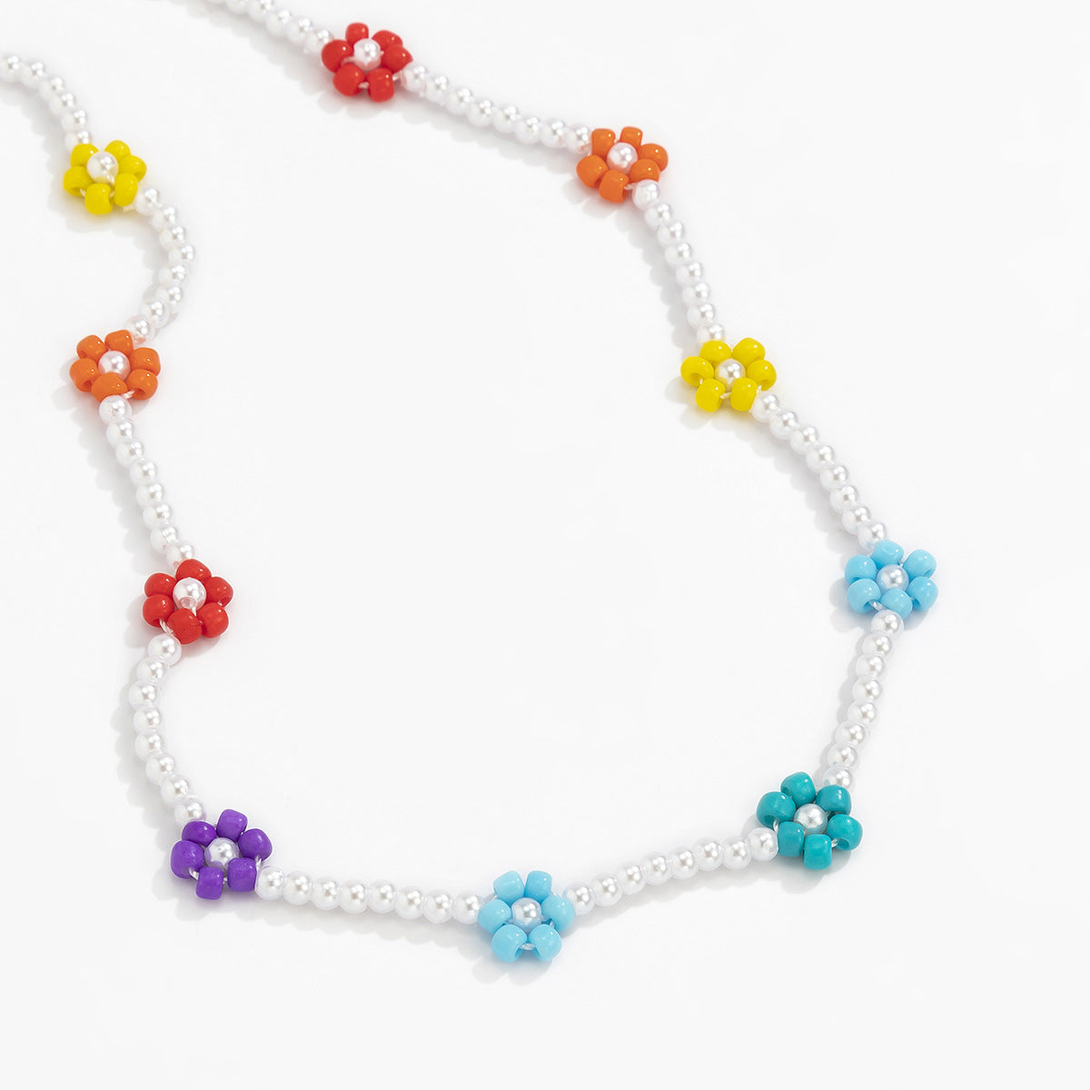 Vintage Bohemian Geometric Handwoven Seed Bead and Pearl Necklace with Snake Chain for Women