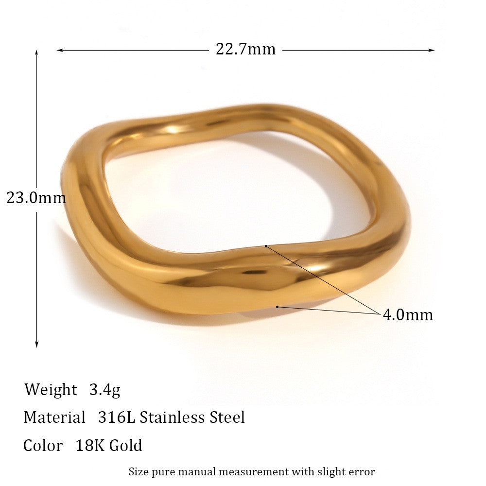 Vintage-Style Geometric Titanium Steel Ring Set for Women with 18K Gold Plating and Enamel Finish