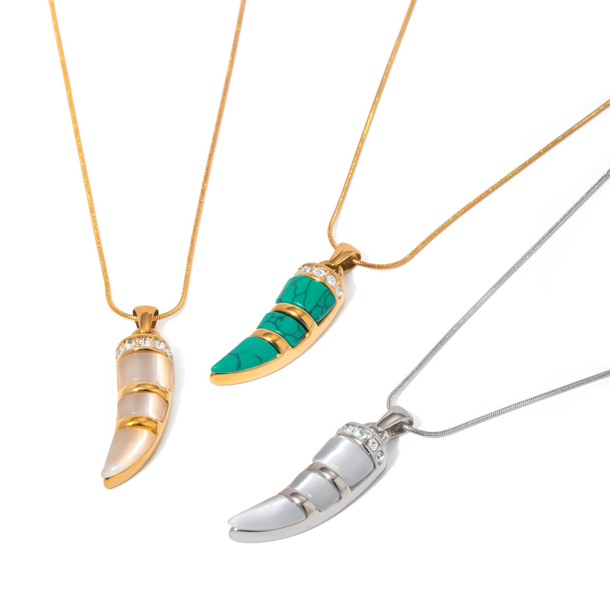18K Gold Plated Stainless Steel Oval Geometric Cat's Eye Pendant Necklace for Unisex