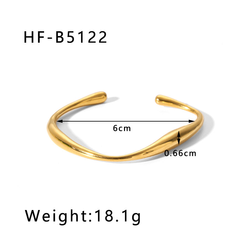 Vintage-Inspired Titanium Steel Cuff Bracelet with Zircon Inlay, Asymmetrical Design, Vacuum-Plated 18K Gold Finish for Women