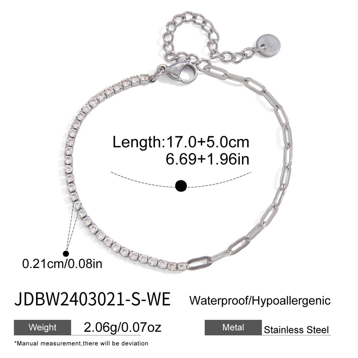 Geometric Stainless Steel Plated Rhinestone Bracelet for Women