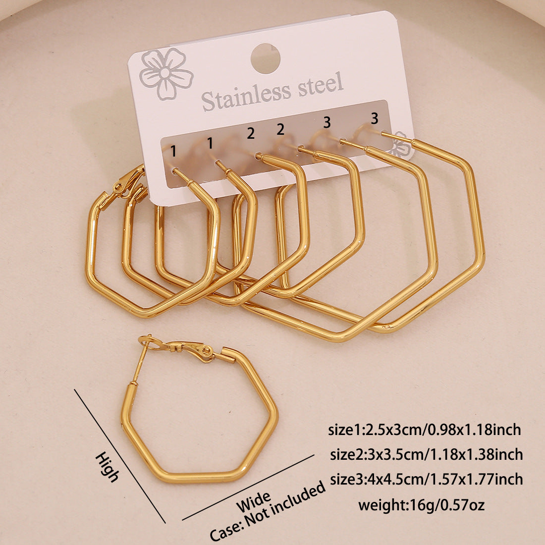 Fashion Geometric Hexagonal Stainless Steel Hoop Earrings with Plated Finish for Women
